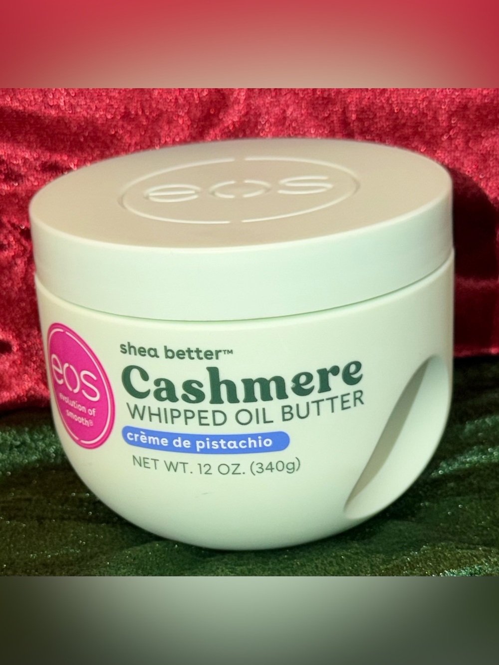 eos Cashmere Whipped Oil Butter - Creamy White Jar with Pink Accent